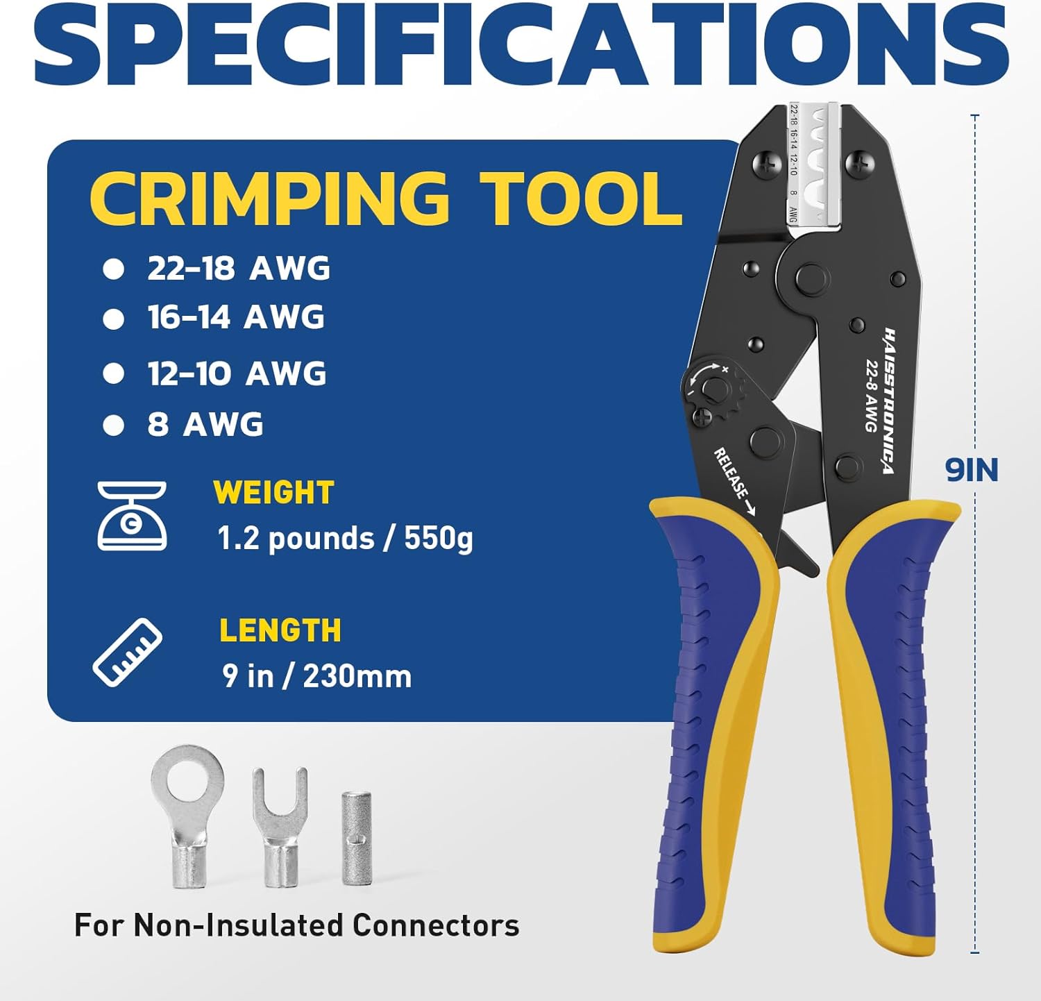 Crimping Tool for Non-Insulated Terminal AWG 22-6 Ratchet Wire Crimper