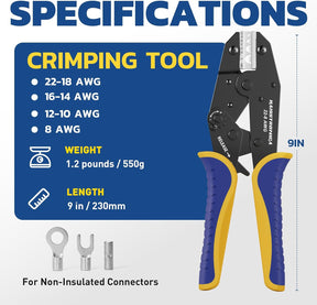 Crimping Tool for Non-Insulated Terminal AWG 22-6 Ratchet Wire Crimper
