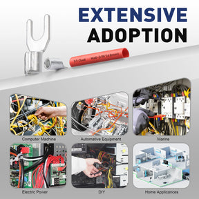 diagram of haisstronica uninsulated butt connector and heat shrink kit, showing size labels for heavy duty cables