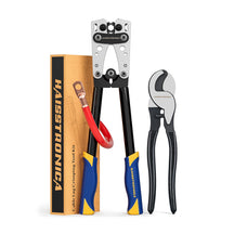 Haisstronica professional battery crimper kit for AWG 22-10 cables, featuring corrosion-resistant tinned copper connectors.