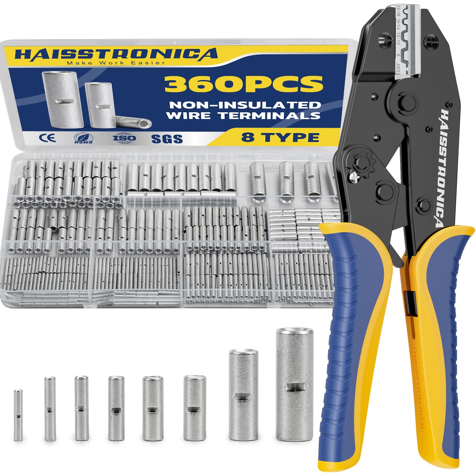 Non-Insulated Wire Terminals + Crimping Tool Kit