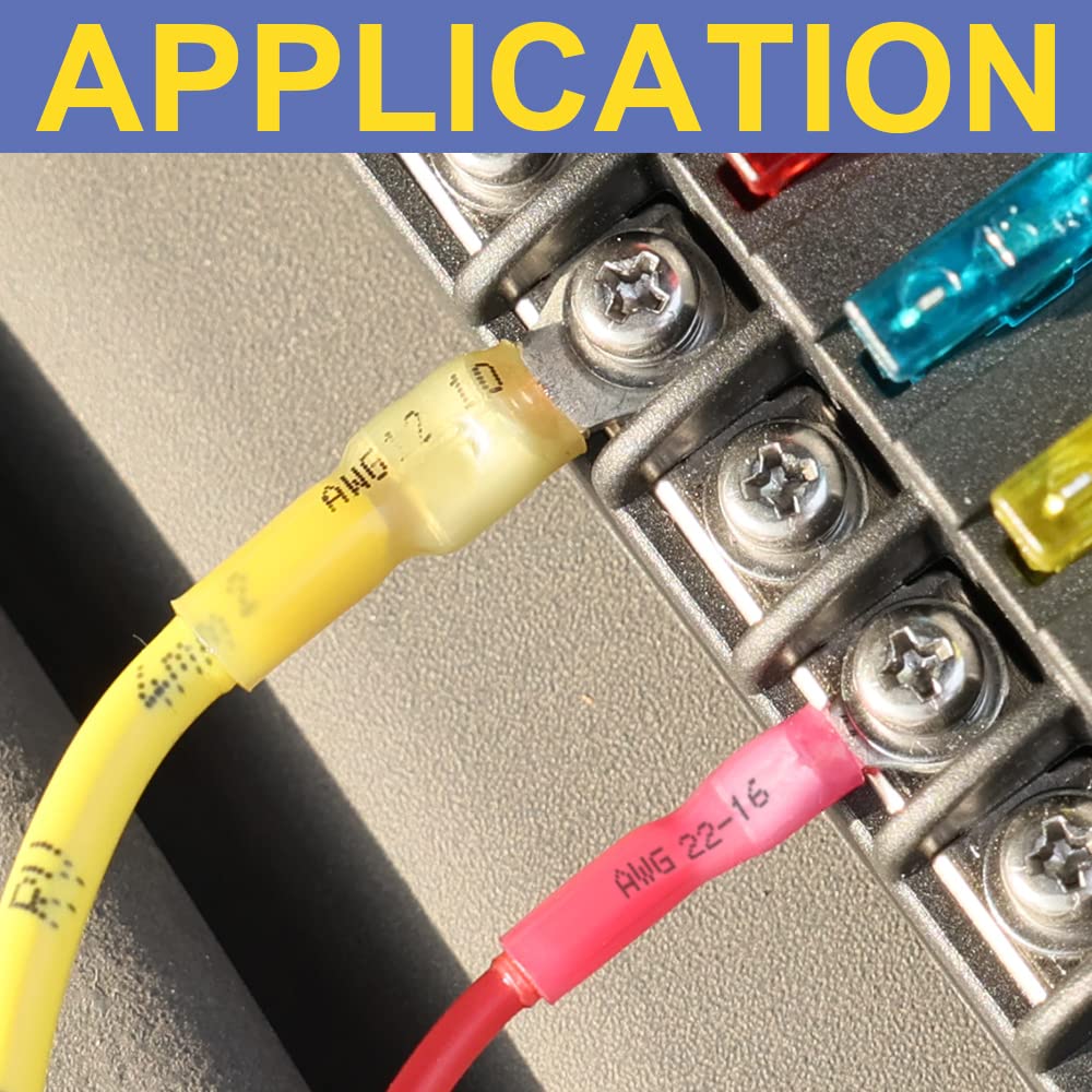 haisstronica 50pcs 1/4" Yellow Marine Grade Heat Shrink Ring Connectors,12-10 Gauge Tinned Red Copper 1mm Ring Terminals Connectors,Brazed-Seam Insulated Electrical Crimp Wire Terminals