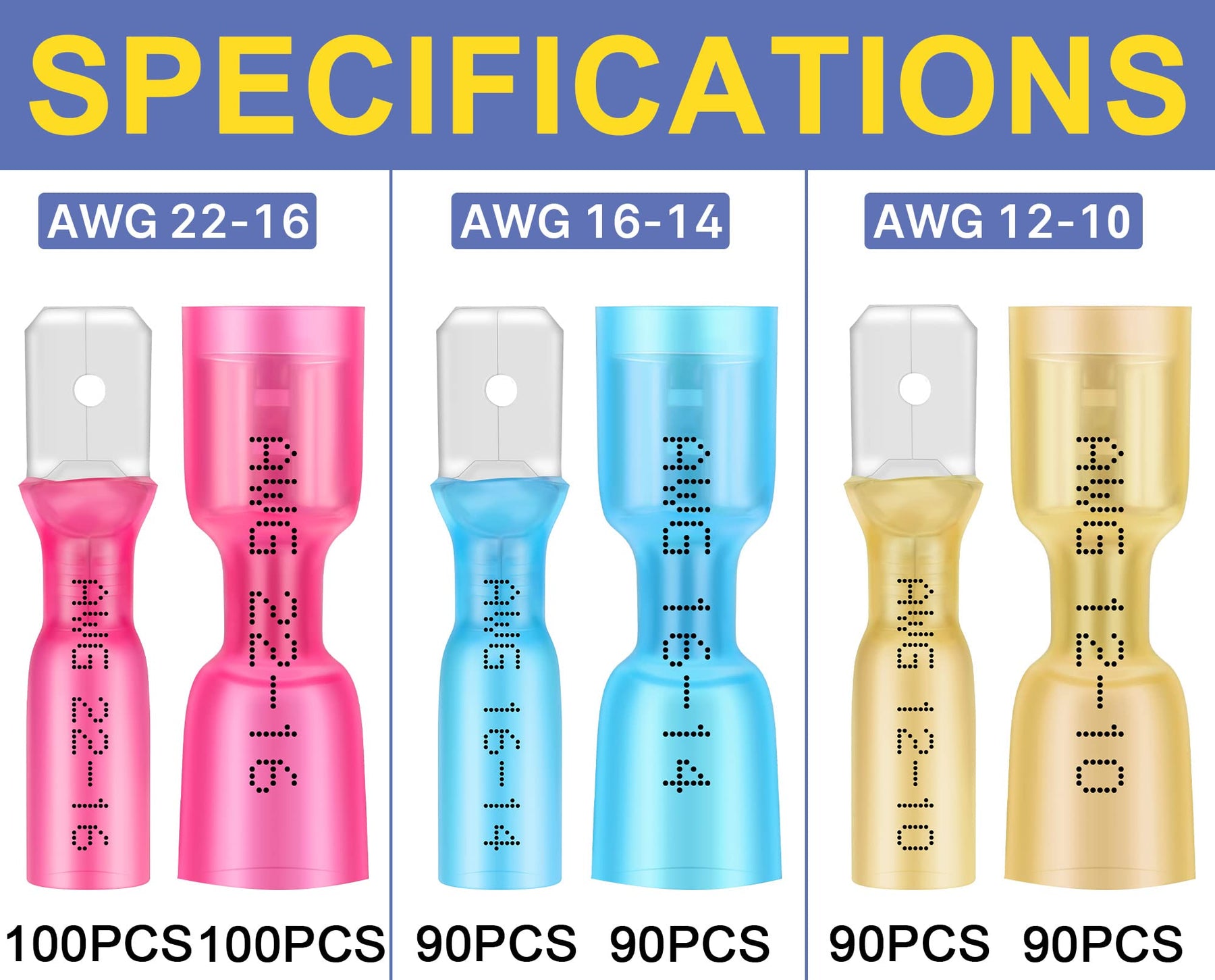 Haisstronica 560 connecteurs à fourche thermorétractables, cosses mâles et femelles AWG 22-10, kit de connecteurs à déconnexion rapide