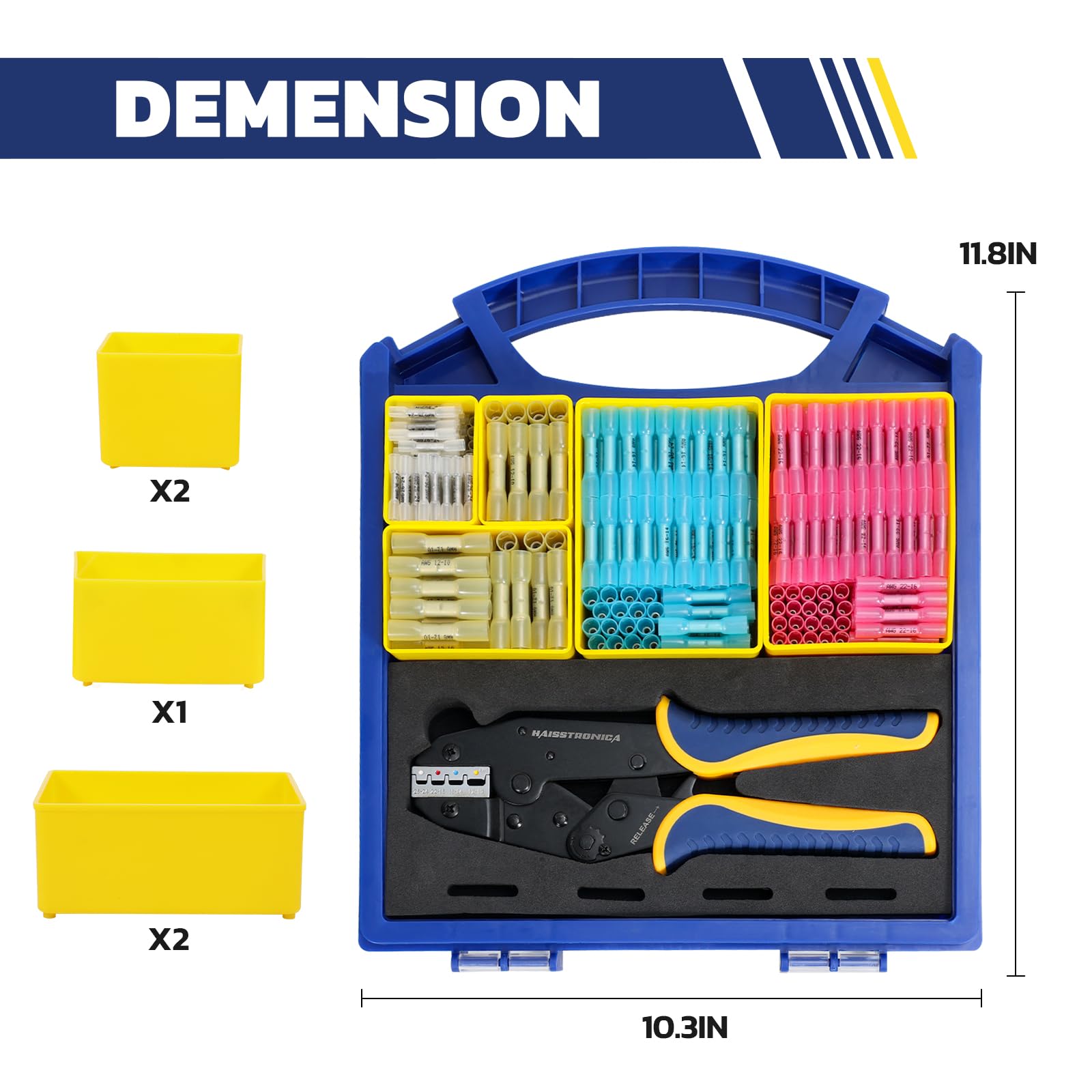 ワイヤーコネクタセット AWG 22-10 330/380個 9インチ圧着工具とオーガナイザー付き
