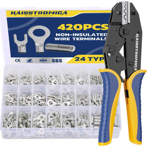 Non-Insulated Wire Terminals + Crimping Tool Kit