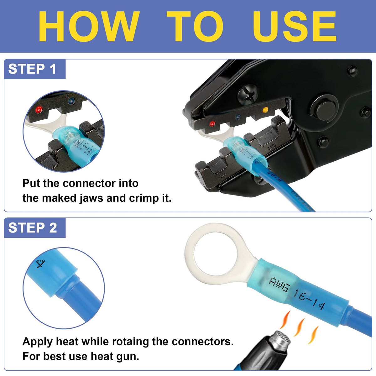 haisstronica Crimping Tool For Heat Shrink Connectors-AWG 22-10 Ratchet Wire Terminal Crimper-Ratcheting Crimper Tools-Available For Insulated Nylon Connectors and Electrical Wire Connectors HS-8327