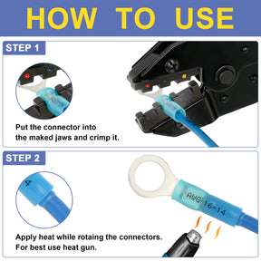 Pince à sertir Haisstronica pour connecteurs thermorétractables (AWG 22-10) - Pince à sertir à cliquet pour cosses de fil - Pour connecteurs isolés en nylon et connecteurs de fils électriques HS-8327