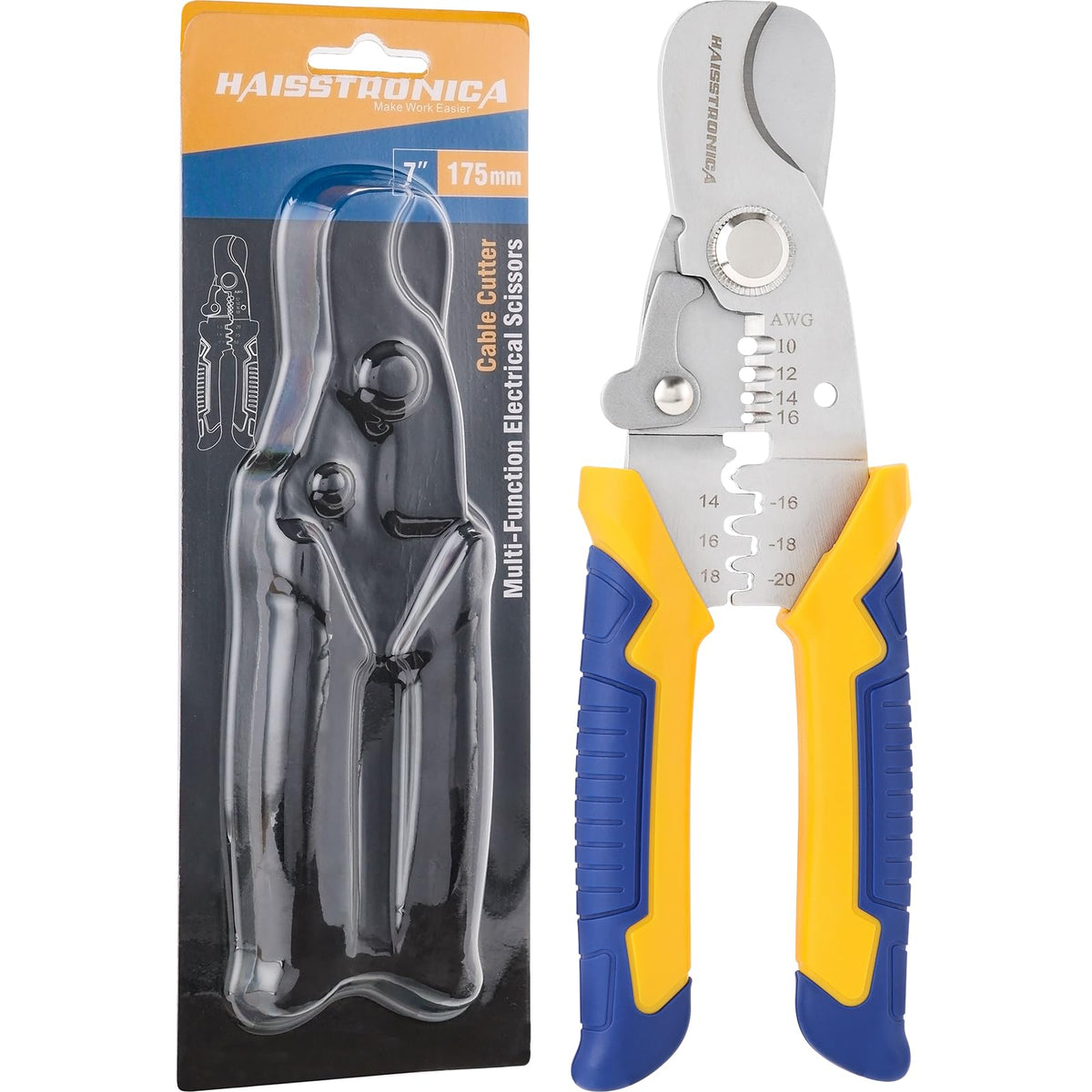 haisstronica Wire Stripper Tool Multi Cable Cutting, 7" Stainless Steel Wire Stripper & Crimper - Ideal for Electricians, DIY Projects, and Home Wiring Tasks