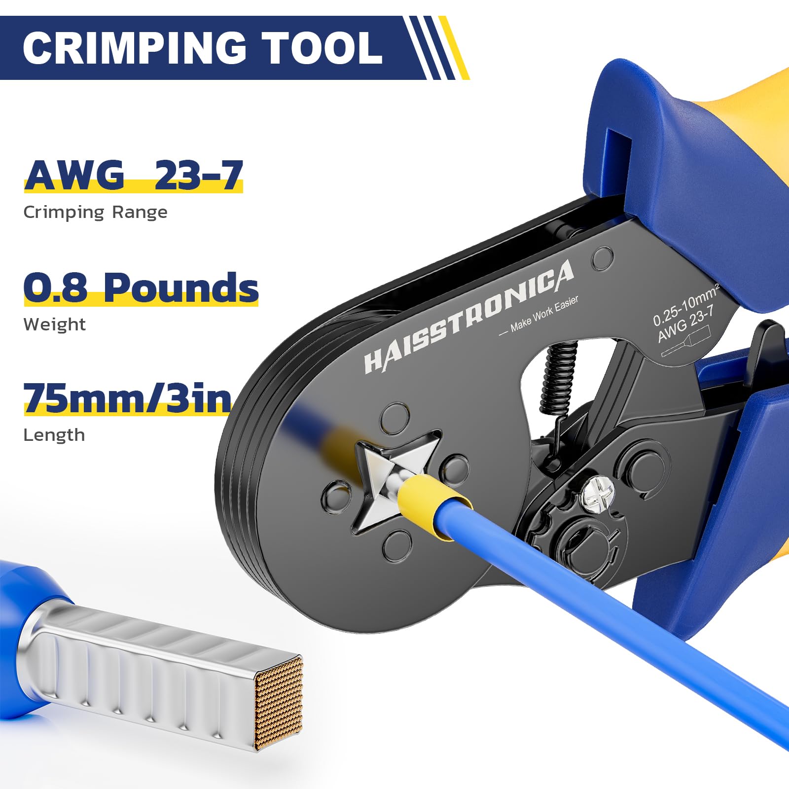 haisstronica Ferrule Crimping Tool Kit, AWG 24-10 Automatic Wire Stripper with AWG 23-7 Wire Crimper For Ferrule Connectors