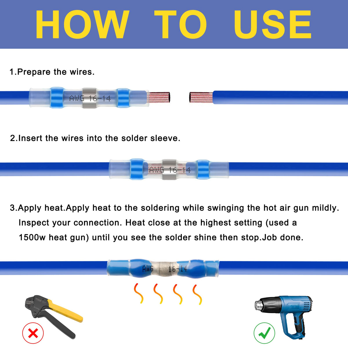 haisstronica 680PCS Blue Heat Shrink Wire Connectors Kit,16-14 Gauge Ring Fork Spade Bullet Solder Butt Connectors (11Type)