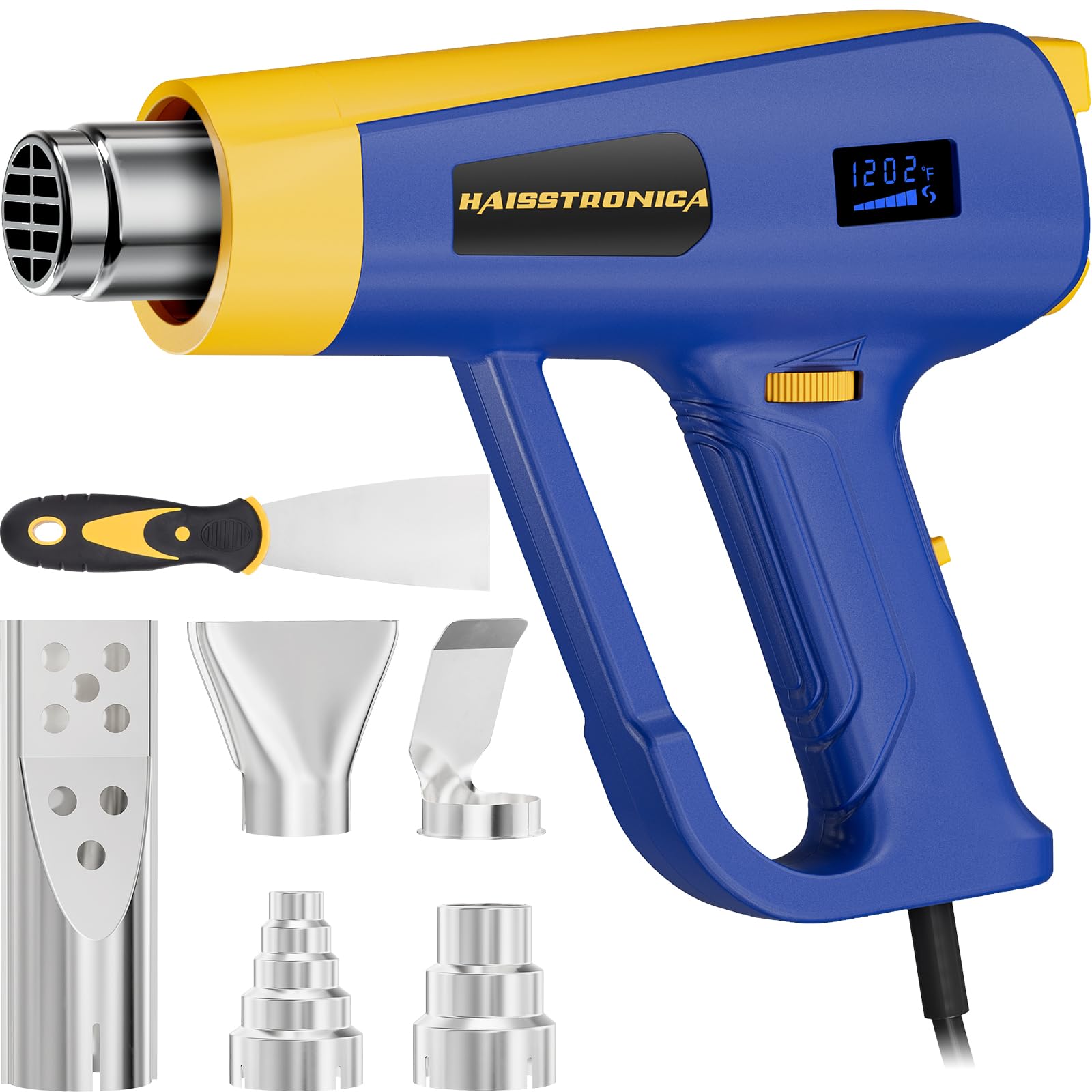 haisstronica Heat Gun with Intelligent Digital Display 2000W -Discover Hot Air Gun (140℉-1202℉) with Dual Modes-Reliable Heat Protection with 5 Nozzles for Soldering,Shrink Tubing,Wrap