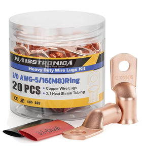 20PCS Bare Battery Cable Copper Wire Lugs with 10pcs 3:1 Adhesive Heat Shrink Tubing
