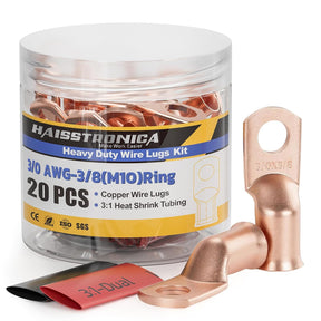 20PCS Bare Battery Cable Copper Wire Lugs with 10pcs 3:1 Adhesive Heat Shrink Tubing