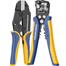 Haisstronica wire stippers, spring-loaded dial, crimp & strip, ergonomic design, AWG 12-10.