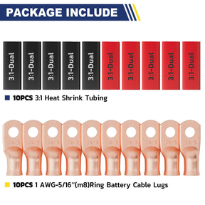 Haisstronica Lot de 10 cosses de câble de batterie 1/4" (M6) AWG, cosses en fil de cuivre robustes avec 10 gaines thermorétractables adhésives 3:1, cosses de fil de calibre 1/4, connecteur de borne de batterie, embouts de câble de batterie