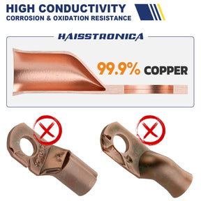 Haisstronica 76PCS Copper Wire Lugs with Heat Shrink Tube 3:1 Kit(AWG 6 4 2 1),Heavy Duty Battery Cable End,Bare Copper Crimp Connectors,Eyelets Tubular Ring Terminals