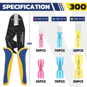 ワイヤーコネクタセット AWG 22-10 330/380個 9インチ圧着工具とオーガナイザー付き