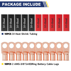 Haisstronica Lot de 10 cosses de câble de batterie 1/4" (M6) AWG, cosses en fil de cuivre robustes avec 10 gaines thermorétractables adhésives 3:1, cosses de fil de calibre 1/4, connecteur de borne de batterie, embouts de câble de batterie