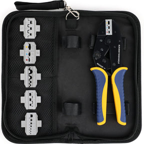 Kit de sertissage 6 en 1 Haisstronica, outil de sertissage à cliquet professionnel avec 6 matrices interchangeables pour connecteurs thermorétractables, non isolés, virole, corps ouvert, isolés, cadeaux pour hommes