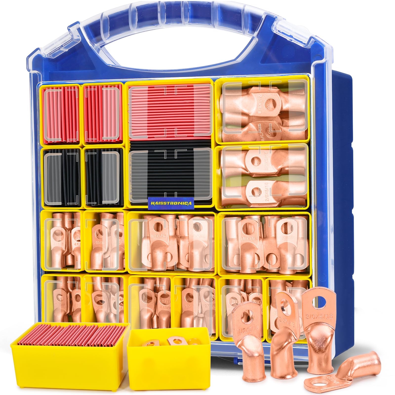 Haisstronica Lot de 10 cosses de câble de batterie 1/4" (M6) AWG, cosses en fil de cuivre robustes avec 10 gaines thermorétractables adhésives 3:1, cosses de fil de calibre 1/4, connecteur de borne de batterie, embouts de câble de batterie