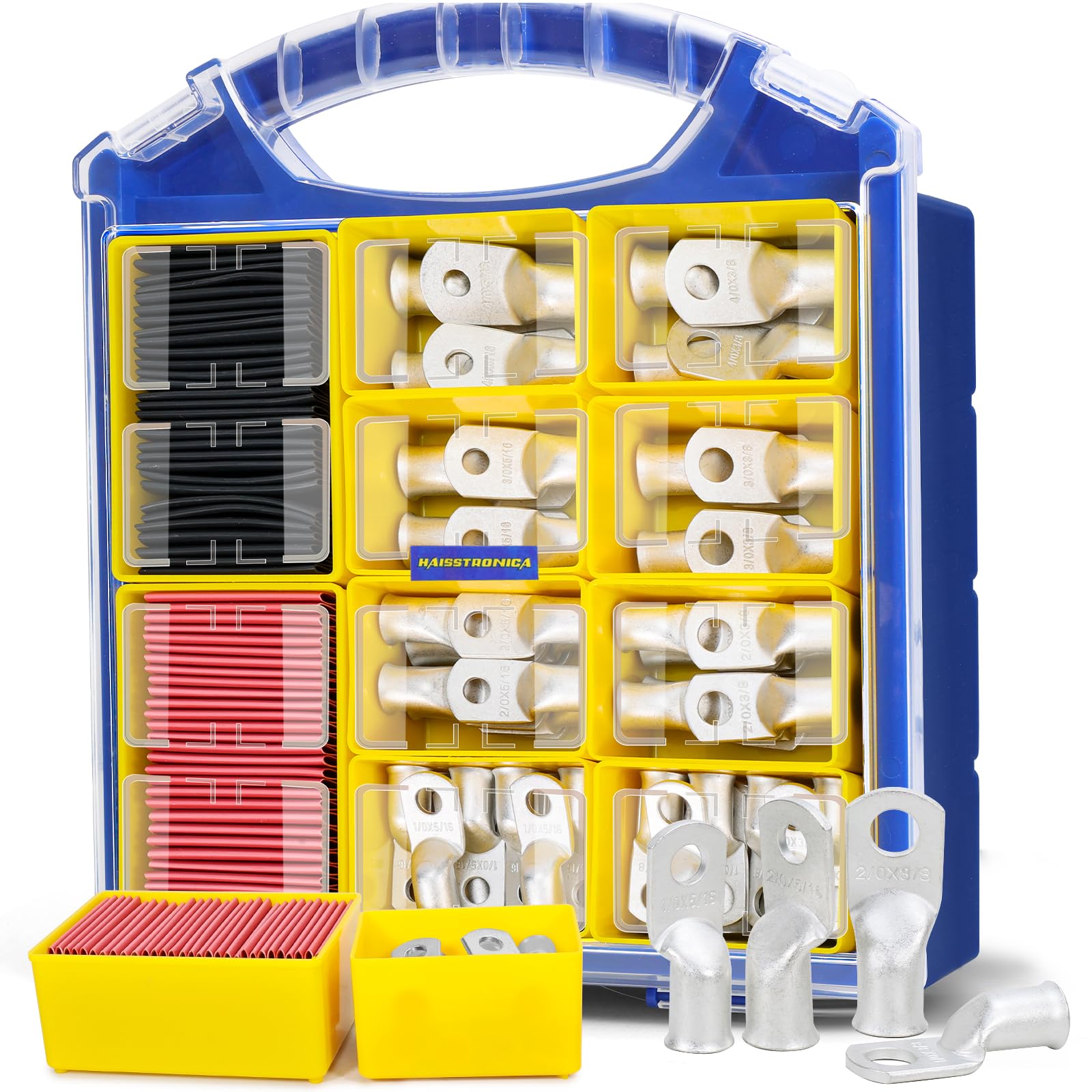 Haisstronica Lot de 10 cosses de câble de batterie 1/4" (M6) AWG, cosses en fil de cuivre robustes avec 10 gaines thermorétractables adhésives 3:1, cosses de fil de calibre 1/4, connecteur de borne de batterie, embouts de câble de batterie