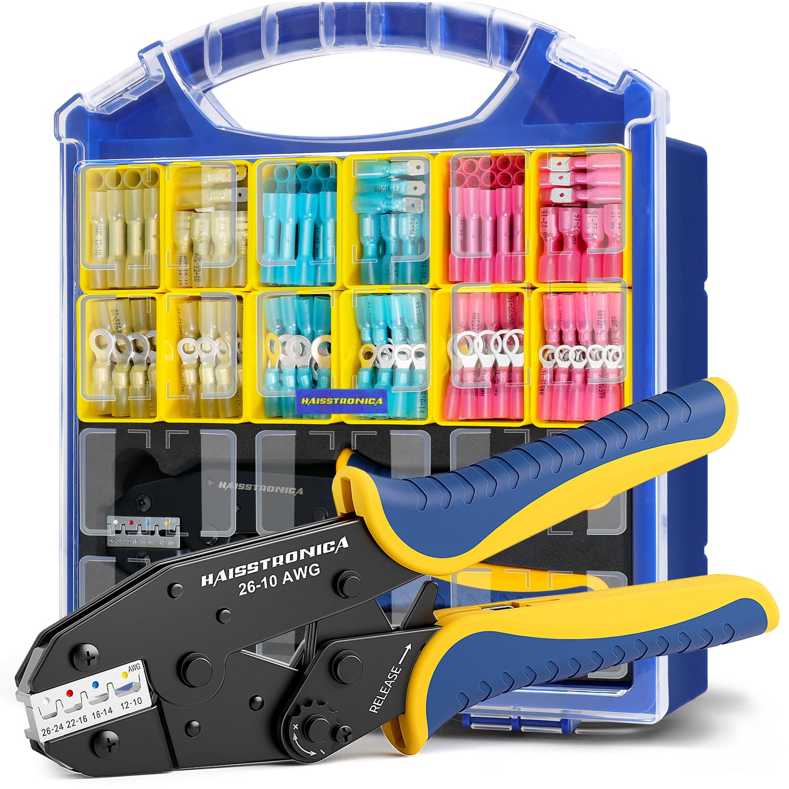 ワイヤーコネクタセット AWG 22-10 330/380個 9インチ圧着工具とオーガナイザー付き