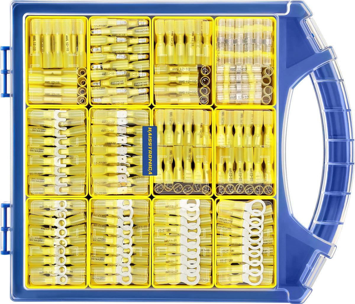 Kit de 480 connecteurs de fils thermorétractables jaunes Haisstronica, calibre 12-10, connecteurs à fourche, à anneau, à balle, à souder bout à bout (type 11)