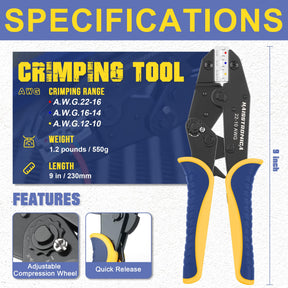 haisstronica Crimping Tool For Heat Shrink Set with 200PCS AWG 22-10 Marine Grade Butt Connectors and Wire Stripper