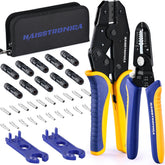 haisstronica 15PCS Solar Crimping Tool Kit, 10 Pairs MC4 Connectors AWG14-10(2.5/4/6mm²) with Stripper and Spanners for Solar Panel PV Cable Installation