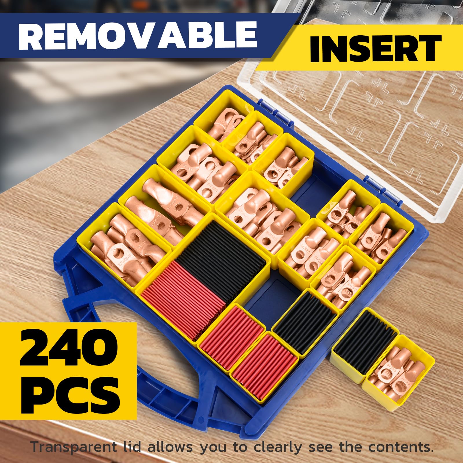 Haisstronica Lot de 10 cosses de câble de batterie 1/4" (M6) AWG, cosses en fil de cuivre robustes avec 10 gaines thermorétractables adhésives 3:1, cosses de fil de calibre 1/4, connecteur de borne de batterie, embouts de câble de batterie