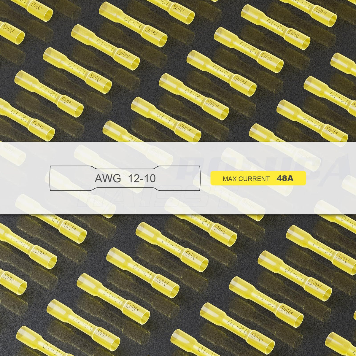 Lot de 250 connecteurs thermorétractables bout à bout jaunes AWG12-10, connecteurs de fils thermorétractables de qualité marine Haisstronica, cuivre rouge étamé 1 mm, connecteurs électriques isolés et étanches à sertir.