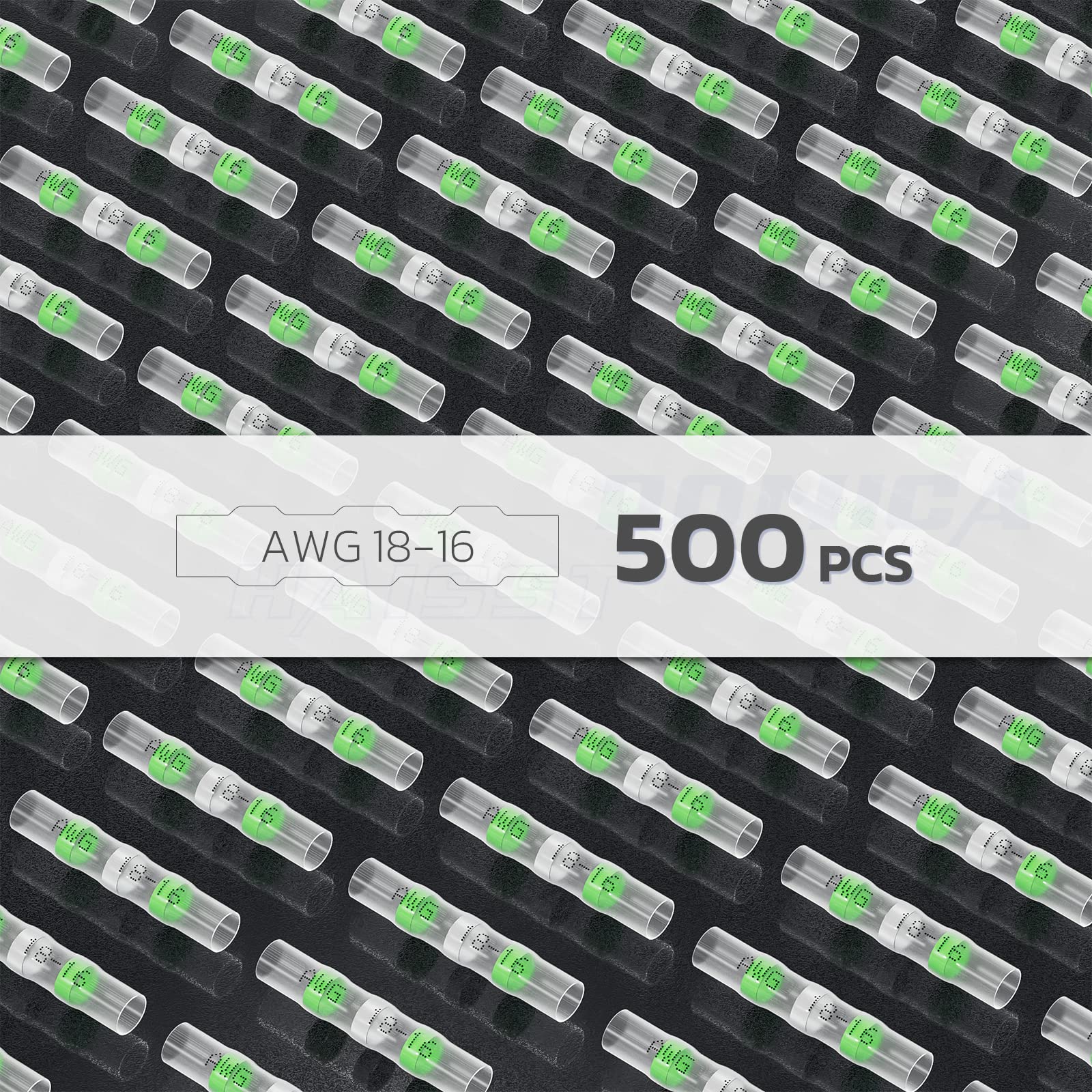 500PCS Green Solder Seal Wire Connectors AWG18-16,haisstronica Marine Grade Waterproof Solder Wire Connectors,Heat Shrink Butt Connectors,Insulated Butt Splice Electrical Connectors