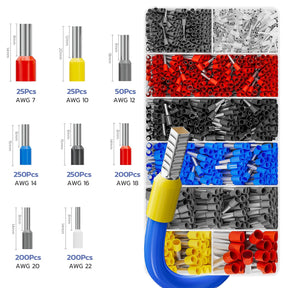 haisstronica Ferrule Crimping Tool Kit Wire Ferrules Crimper with 1200PCS Ferrule AWG 23-7 Wire End Ferrule Terminals