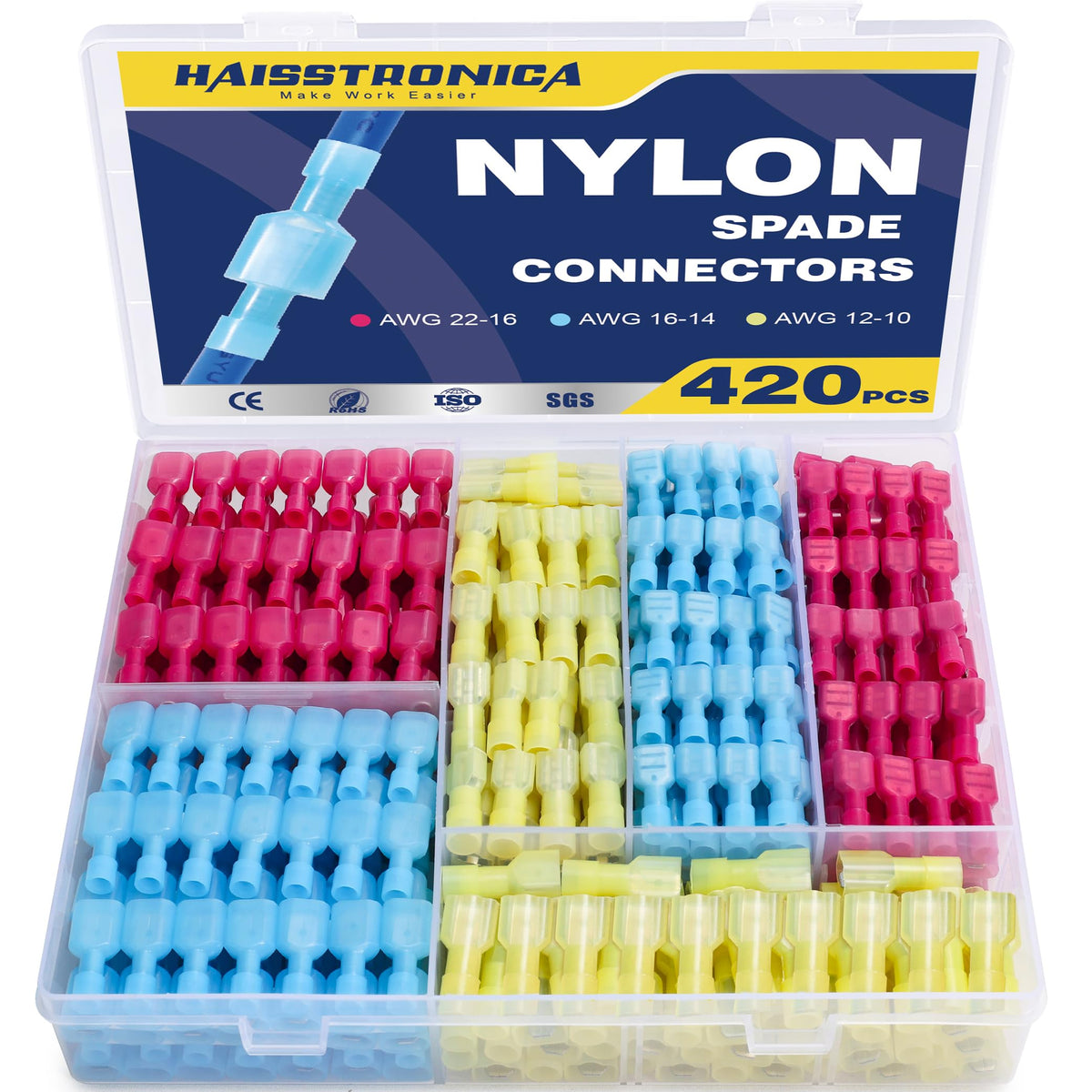 Nylon Spade Connectors Kit AWG 22-10