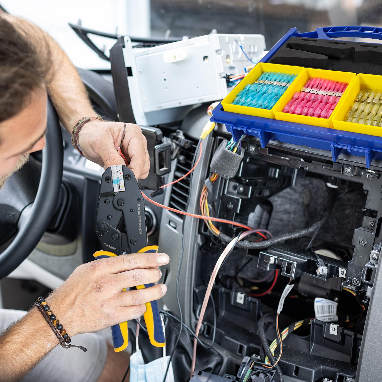 ワイヤーコネクタセット AWG 22-10 330/380個 9インチ圧着工具とオーガナイザー付き