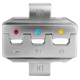 wire crimps H1 die insert for insulated terminals, with red/blue/yellow marks and three pockets for repeatable crimps.