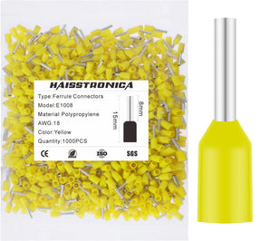 haisstronica 1000PCS Wire Ferrules Connectors,Yellow AWG18 Wire End Ferrule Terminals,Crimp Pin Cord End Terminals