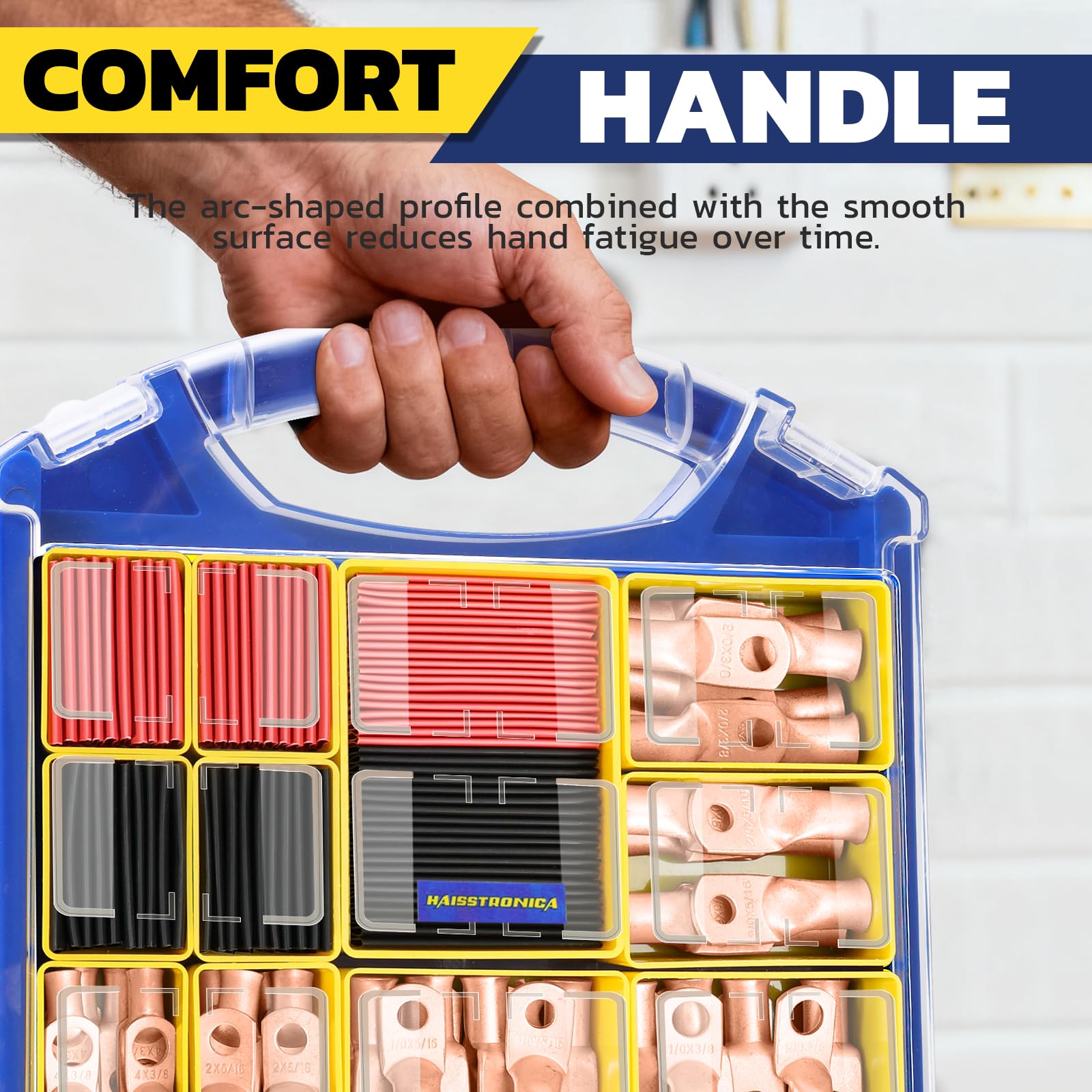 Haisstronica Lot de 10 cosses de câble de batterie 1/4" (M6) AWG, cosses en fil de cuivre robustes avec 10 gaines thermorétractables adhésives 3:1, cosses de fil de calibre 1/4, connecteur de borne de batterie, embouts de câble de batterie