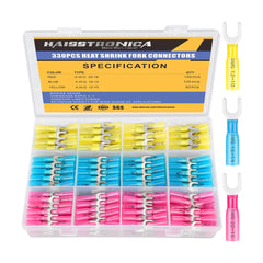 Haisstronica fork connectors (330pcs), marine-grade with 3:1 shrink ratio for waterproof connections.