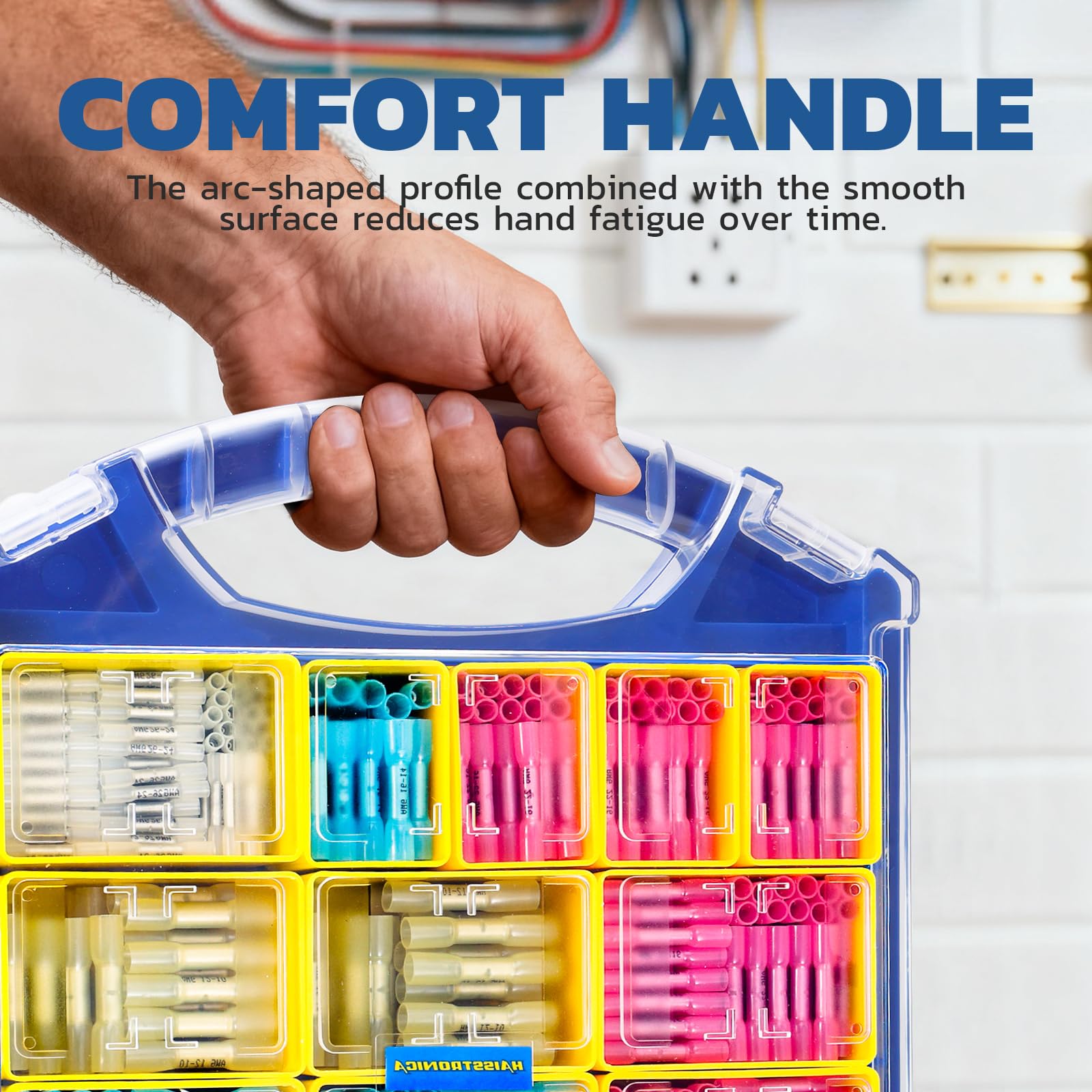 Compact carry case packed with mixed color buttsplices assortment, ideal for electricians needing organized field gear.