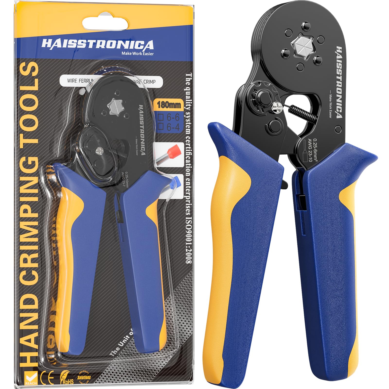 haisstronica Wire Ferrule Crimping Tool, AWG 23-10 Self-adjusting Hexagonal Crimper, Ratchat Ferrule Terminals Plier for Wire Terminals Cables End-sleeves