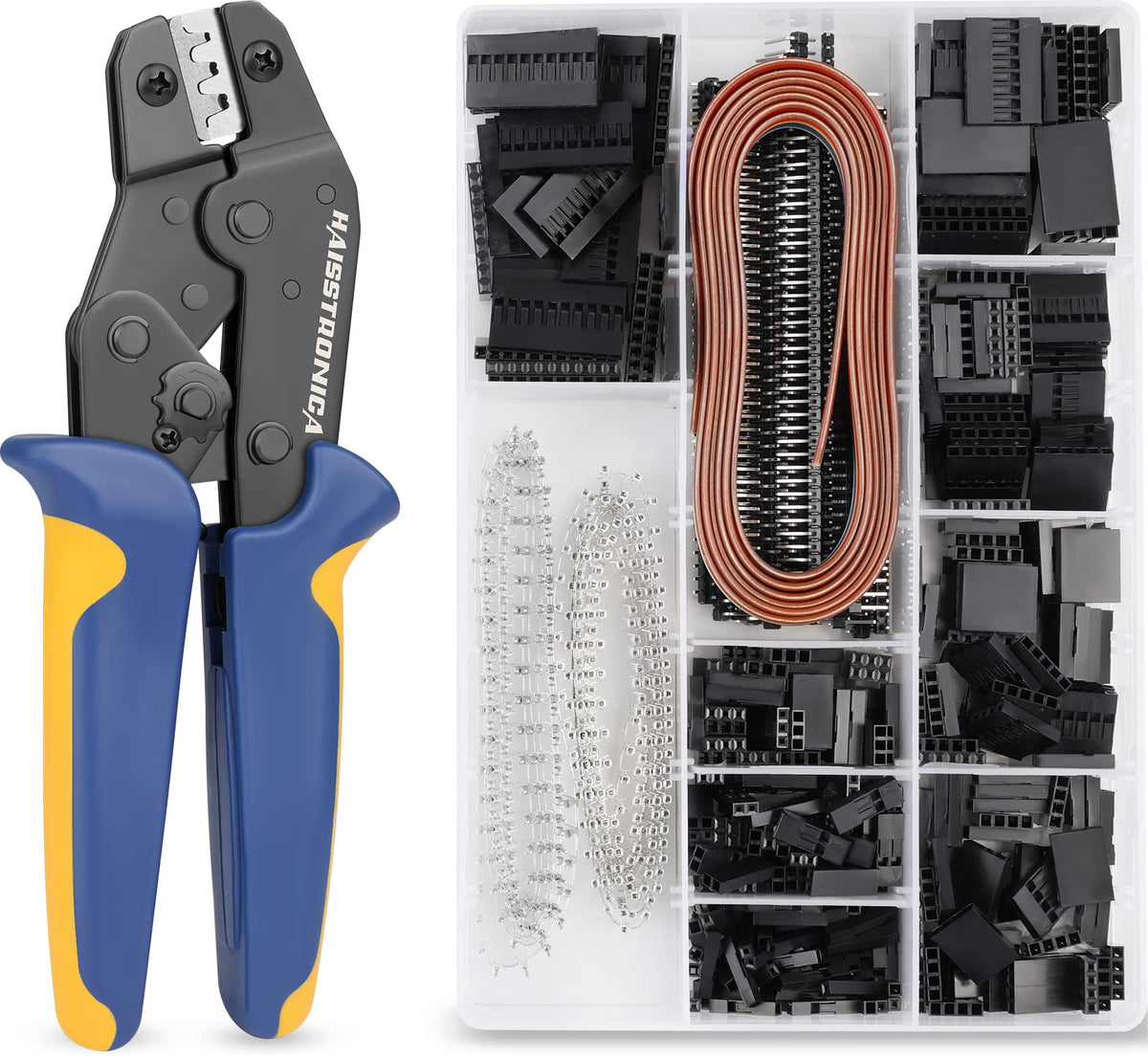 haisstronica AWG28-18 Crimping Tool Set with 1550pcs 2.54mm Dupont Connectors and Crimp Pins Kit,Micro Ratcheting Crimper