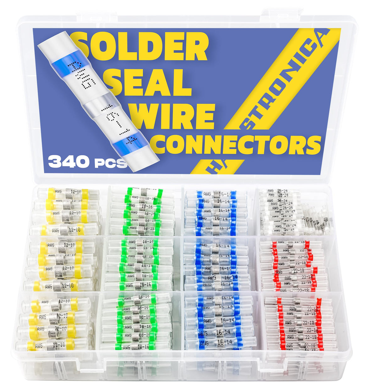 340PCS Solder Seal Wire Connectors-haisstronica Marine Grade Heat Shrink Wire Connectors-Butt Splice Wire Terminals for Marine,Electrical with Corrosion and Weatherproof(5Colors/5Sizes)