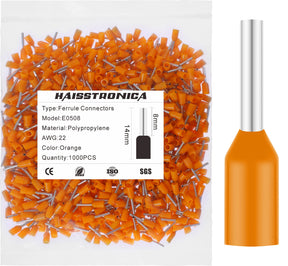 haisstronica 1000PCS Wire Ferrules Connectors,Orange AWG22 Wire End Ferrule Terminals,Crimp Pin Cord End Terminals