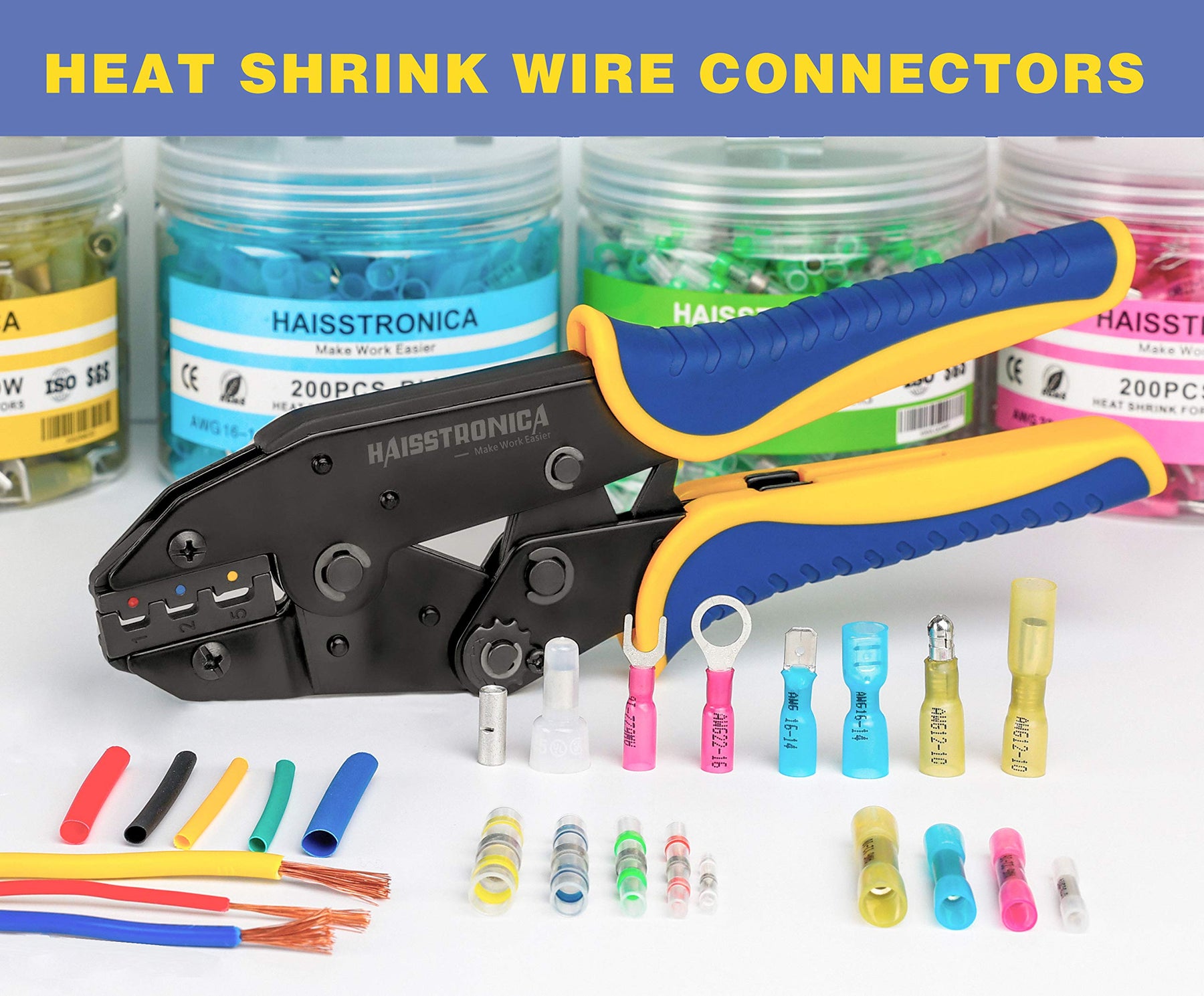 haisstronica 260PCS Heat Shrink Spade Connectors-Electrical Wire Connectors-Quick Disconnect Connectors -Female and Male Spade terminlas for Watercraft,Electronics,Automotive Crimp Connectors