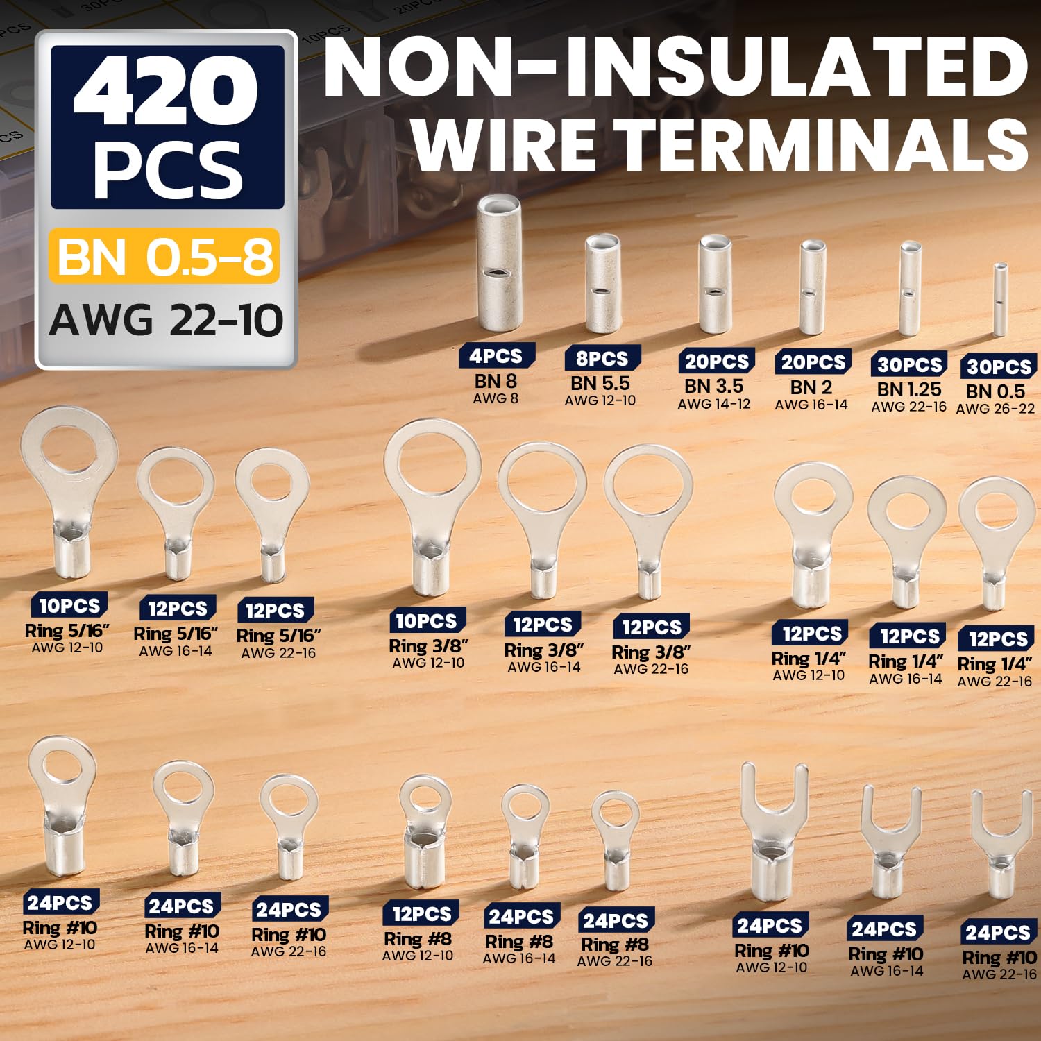 Non-Insulated Wire Terminals + Crimping Tool Kit