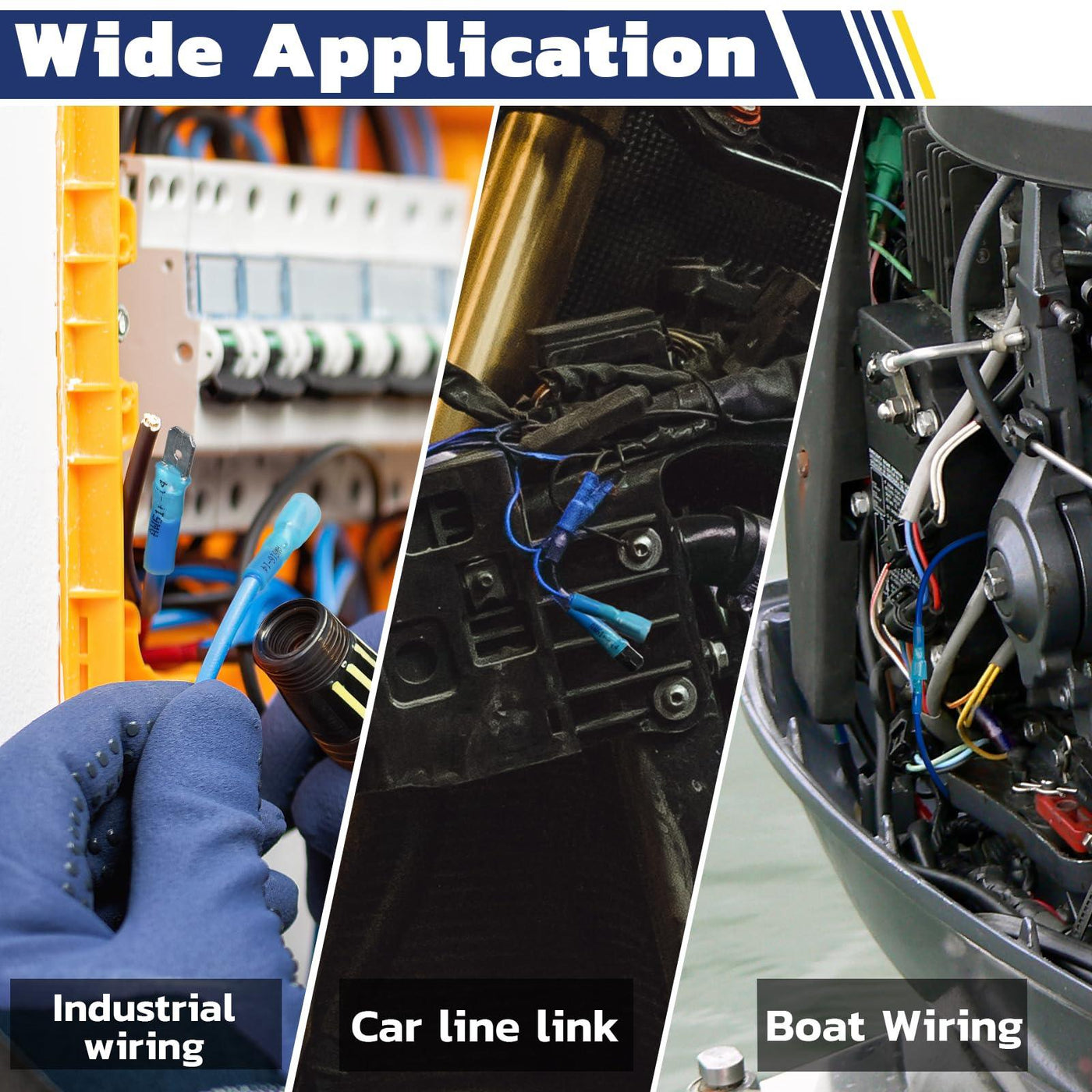 Haisstronica marine heat shrink connectors designed for boats, cars, and industrial wiring applications.