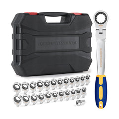 Haisstronica ratchet wrench set, silver body, 3/4" marking, folding head, black storage case, HAISSTRONICA branding.