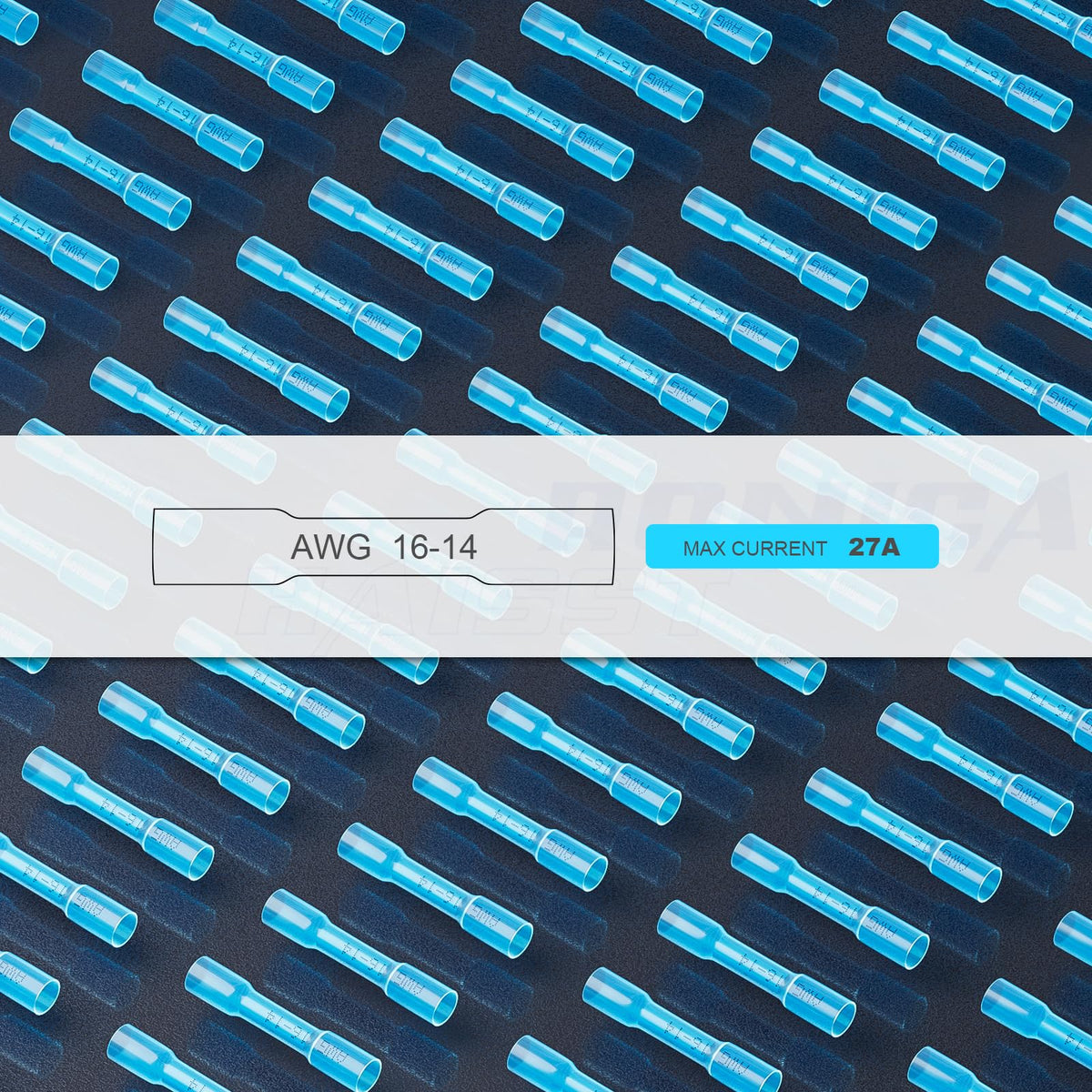 Lot de 500 connecteurs bout à bout thermorétractables bleus AWG16-14, connecteurs de fils thermorétractables de qualité marine Haisstronica, cuivre rouge étamé 0,8 mm, connecteurs électriques isolés et étanches à sertir