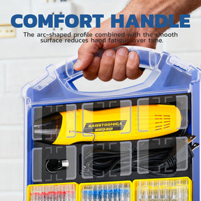 Heat gun search term image highlighting portable 350W gun case, various connector compartments and clear top cover